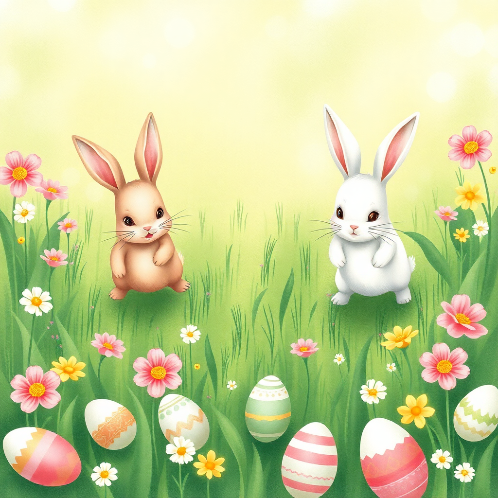 Watercolor Bunny Meadow