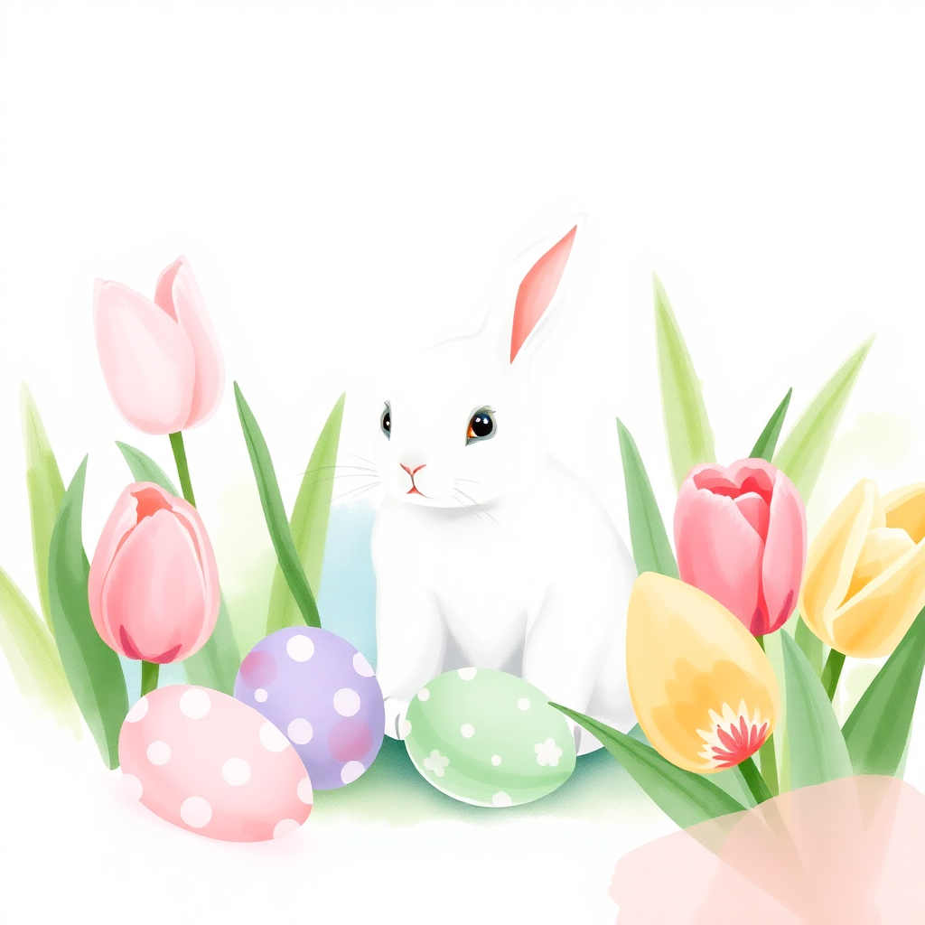 Watercolor Bunny & Tulips
