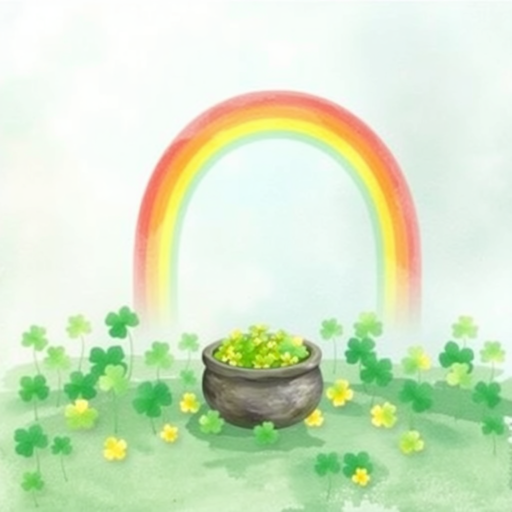 Watercolor Rainbow and Gold Coins