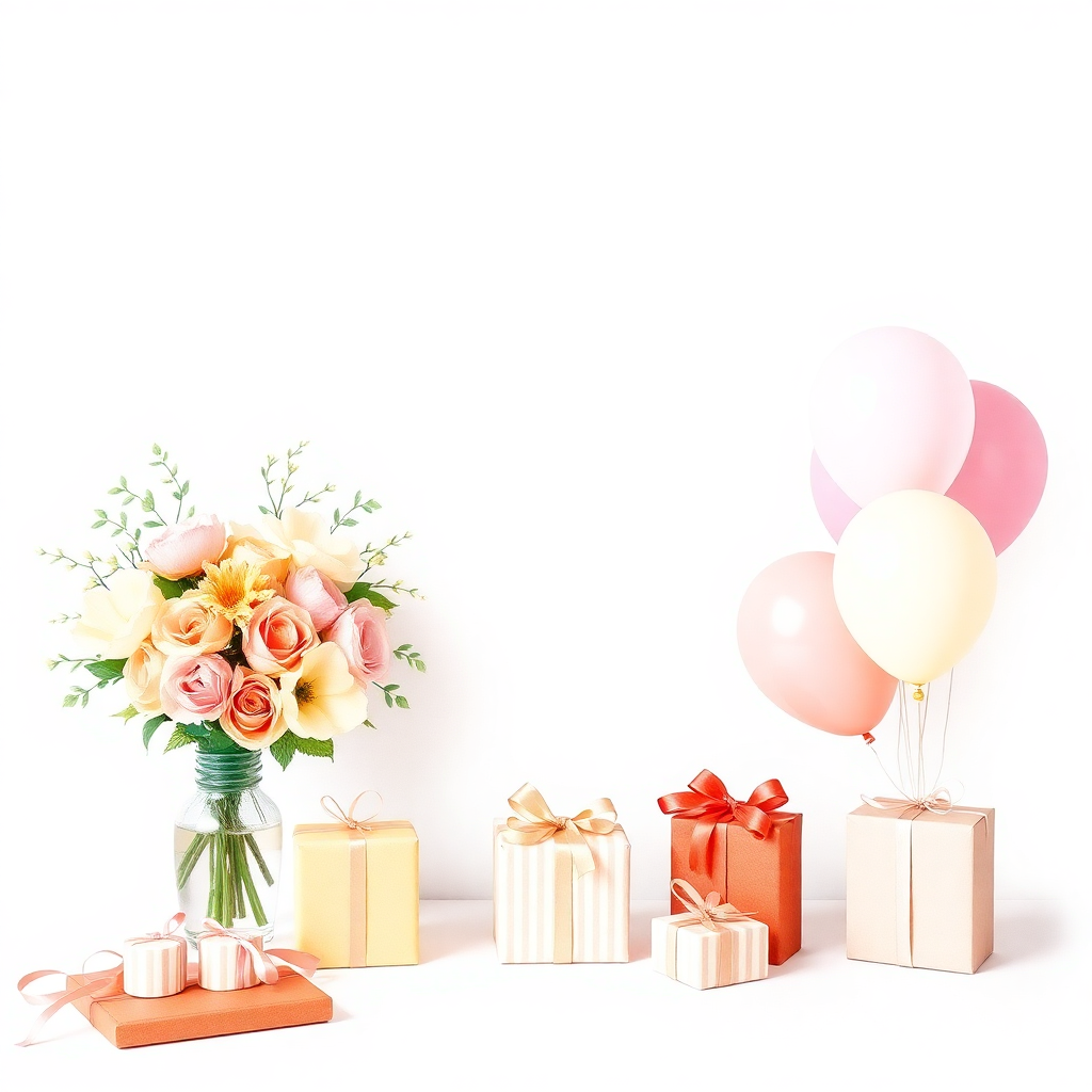 Flowers and Balloons on Desk