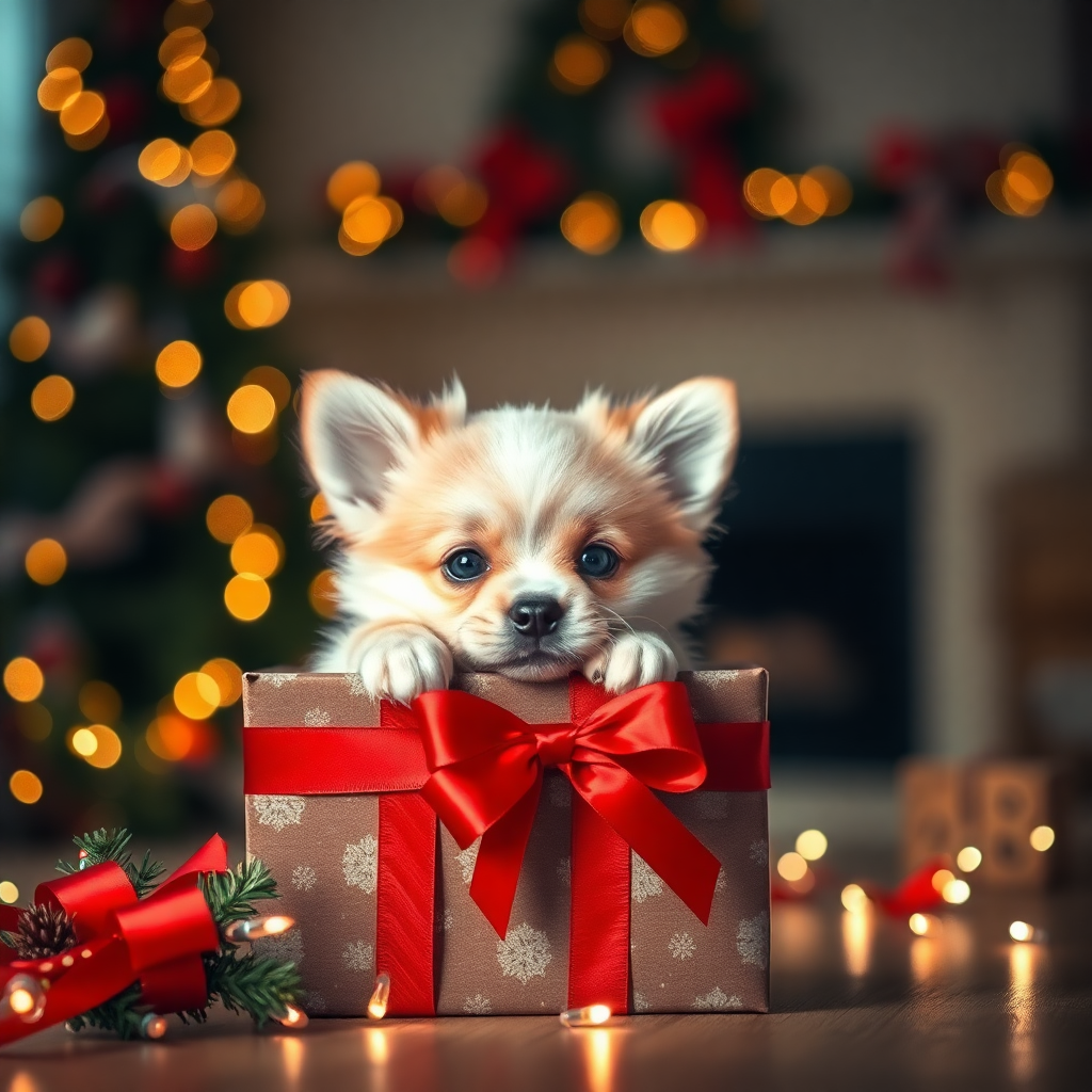 Щенок в подарочной коробке