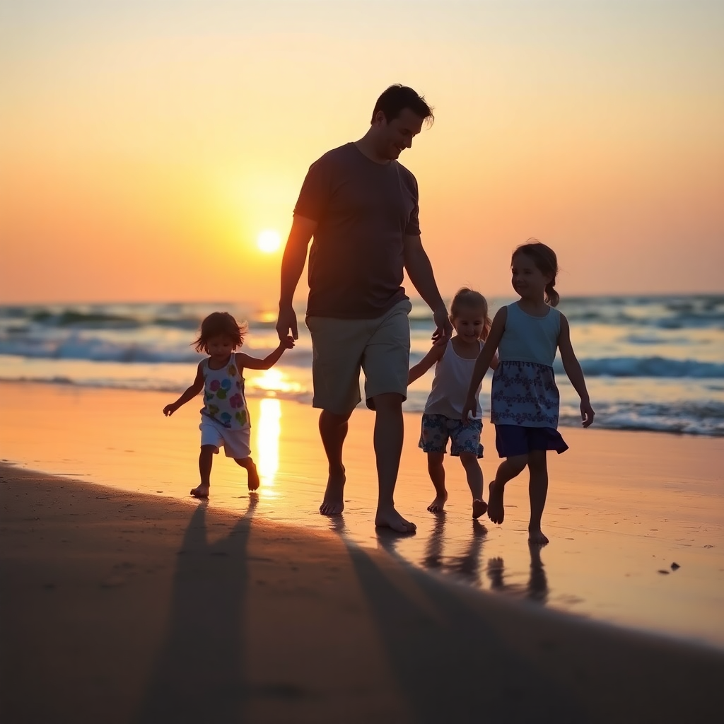 Реалистичная семейная прогулка по пляжу