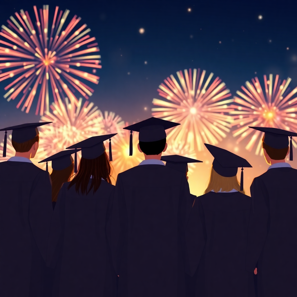 Друзья под фейерверком